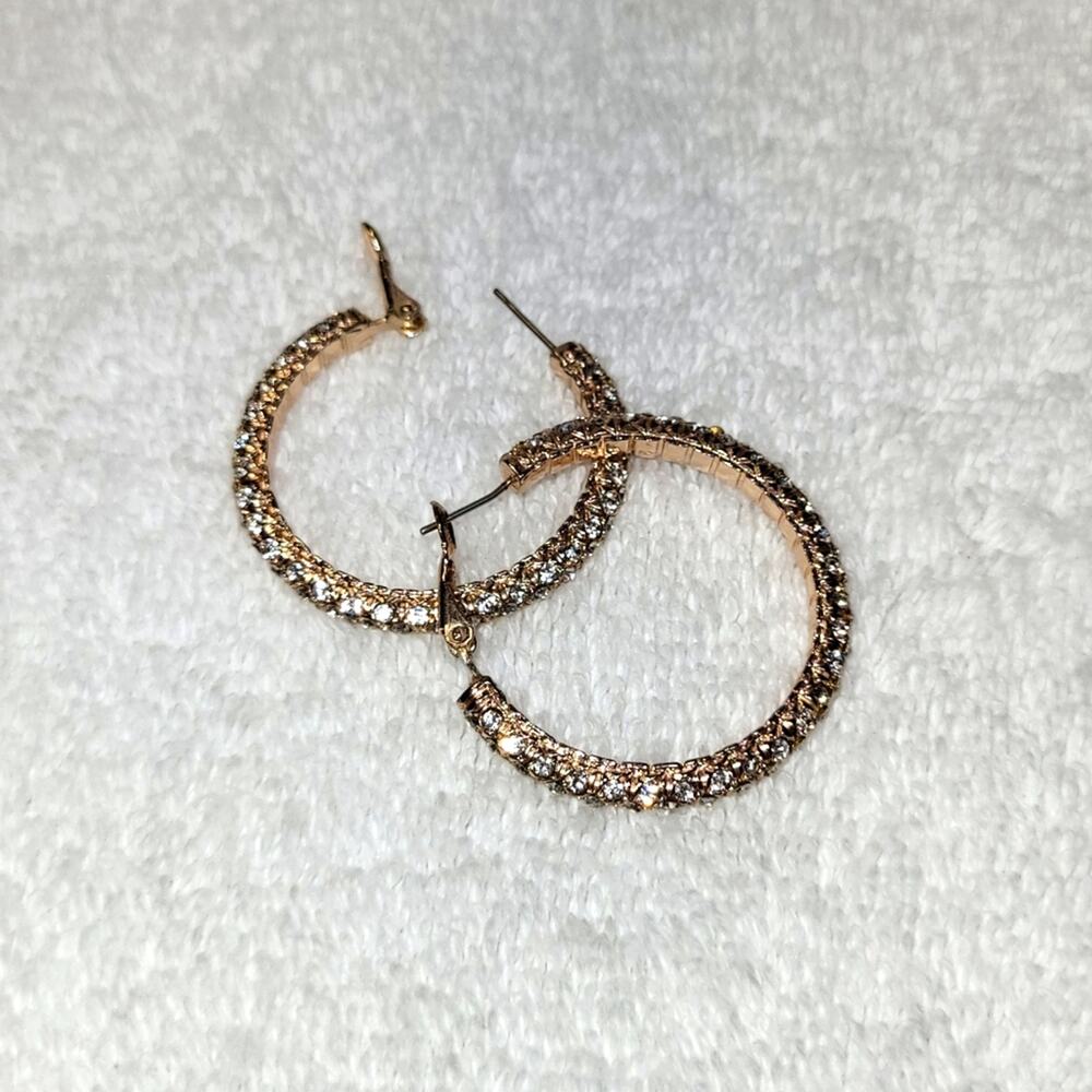 Rhinestone Rose Gold Hoops – Elegant & Glamorous Earrings - Picture 5 of 8